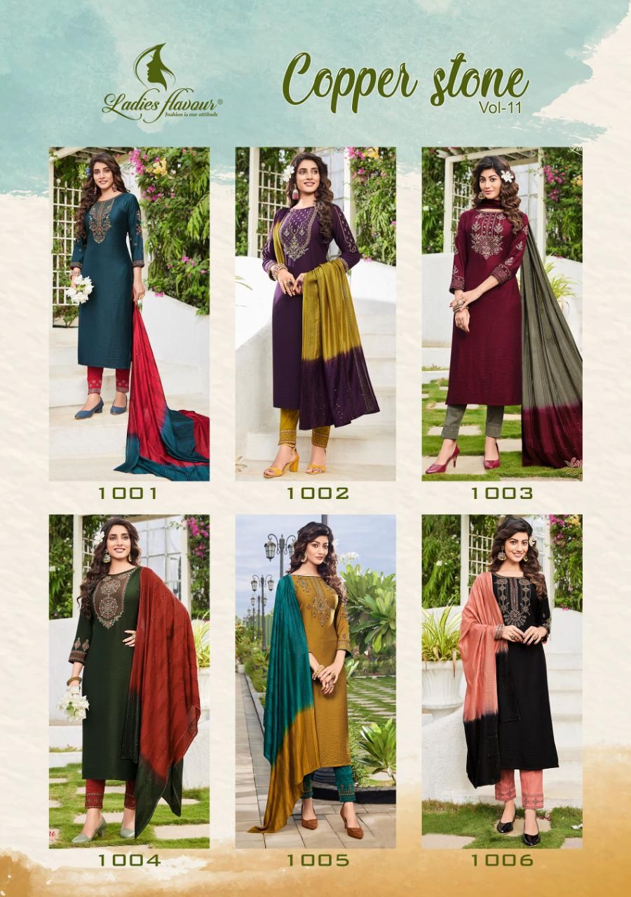 Ladies Flavour Copper Stone Vol 11 Wholesale Readymade Salwar Suits